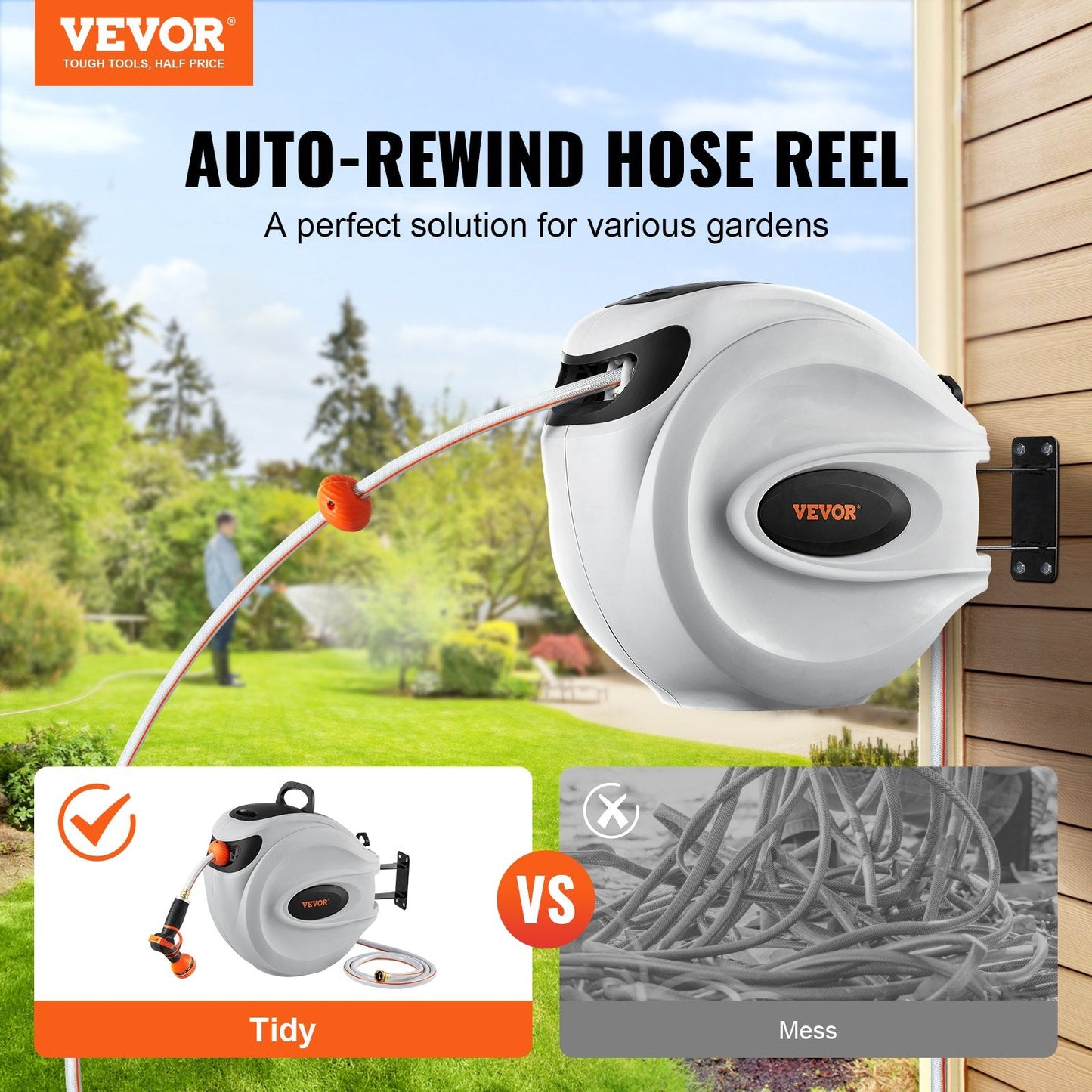 ๐ฆ 130ft Heavy-Duty Hose Reel ๐ Auto Rewind | Wall Mount ๐ฟ 9-in-1 Spray & Tangle-Free Magic!