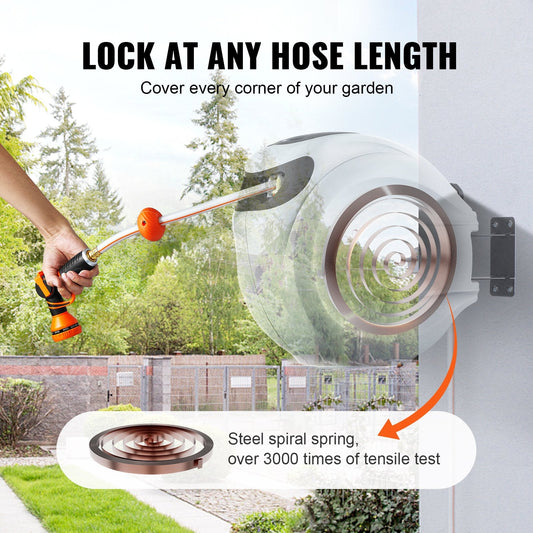 💦 130ft Heavy-Duty Hose Reel 🌟 Auto Rewind | Wall Mount 🚿 9-in-1 Spray & Tangle-Free Magic!