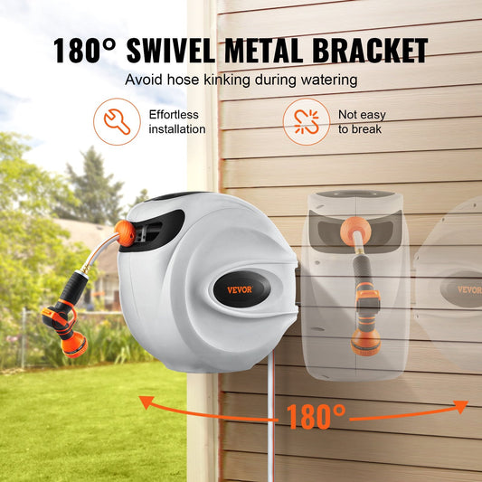 💦 130ft Heavy-Duty Hose Reel 🌟 Auto Rewind | Wall Mount 🚿 9-in-1 Spray & Tangle-Free Magic!